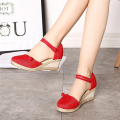Women's Sandals Wedges Casual Comfort Foreign Trade Tip Hemp Buckle Female Sandals