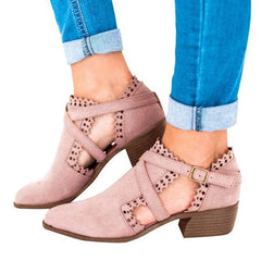 Autumn Suede Carved Rhinestone High Heel Stylish Short Boots