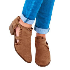 Autumn Suede Carved Rhinestone High Heel Stylish Short Boots