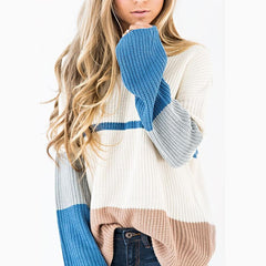 Fashion Color Block Long Sleeve Knitting Sweaters