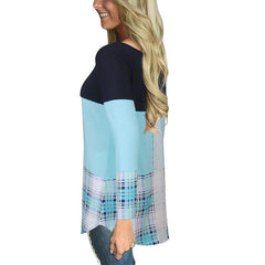 Round Neck Color Block Patchwork Lace Long Sleeve T-Shirts