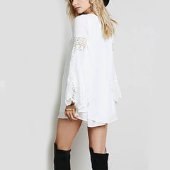 Round -Neck Loose Long Bell Lace Sleeve Casual Dress
