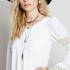 Round -Neck Loose Long Bell Lace Sleeve Casual Dress