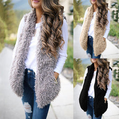 Solid Color Fashion Cashmere Long Vest Jacket