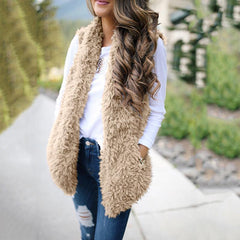 Solid Color Fashion Cashmere Long Vest Jacket
