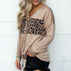 Casual Chic Loose Leopard Print Button V Collar Long Sleeve Blouse