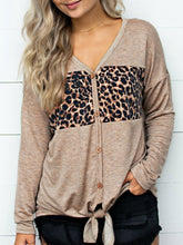 Casual Chic Loose Leopard Print Button V Collar Long Sleeve Blouse