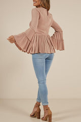 Round Neck Plain Bell Sleeve Woman Blouses