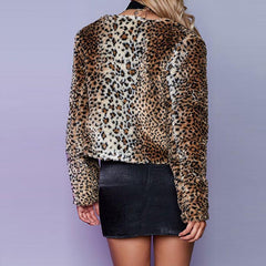Round Neck Long Sleeve Sexy Leopard Fur Jackets