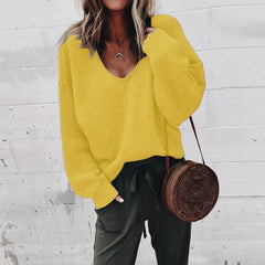V Neck Long Sleeve Plain Knitting Fashion Sweaters