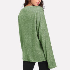 Woman V Neck Lace Patchwork Long Sleeve Knitting Sweaters