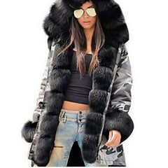 Woman Long Hooded Fur Coats