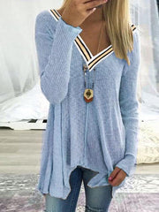 Stitching A Sexy V-Neck Irregular Knitted Sweater