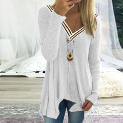 Stitching A Sexy V-Neck Irregular Knitted Sweater