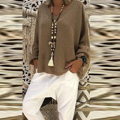 V Neck Long Sleeve Plain Casual Knitting Sweaters