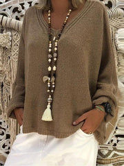 V Neck Long Sleeve Plain Casual Knitting Sweaters