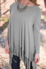 Round Neck Tassels Asymmetrical Hem T-Shirts