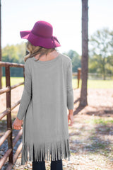 Round Neck Tassels Asymmetrical Hem T-Shirts