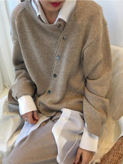 Fashion Irregular Knitwear Slanting Buckle Cardigan