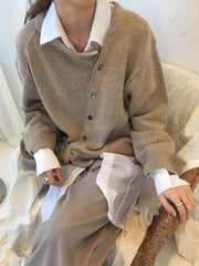Fashion Irregular Knitwear Slanting Buckle Cardigan