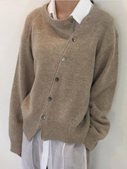 Fashion Irregular Knitwear Slanting Buckle Cardigan
