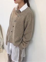Fashion Irregular Knitwear Slanting Buckle Cardigan