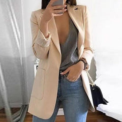 Solid Color Long-Sleeve Pocket Suit Woman Blazer