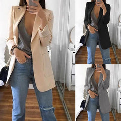 Solid Color Long-Sleeve Pocket Suit Woman Blazer