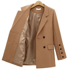 Fashion Lapel Pocket Button Plain Long Sleeve Blazers Coats For Woman
