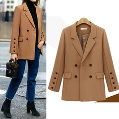 Fashion Lapel Pocket Button Plain Long Sleeve Blazers Coats For Woman