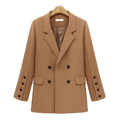 Fashion Lapel Pocket Button Plain Long Sleeve Blazers Coats For Woman
