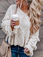 Round Neck Long Sleeve Tassel Fashion Knitting Sweaters