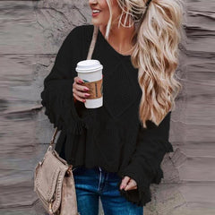 Round Neck Long Sleeve Tassel Fashion Knitting Sweaters
