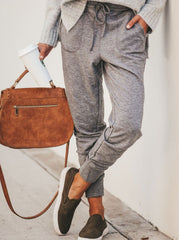 Woman Fashion Elastic Strap Pure Colour Loose Casual Pants