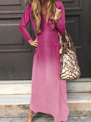 Women Long sleeved v-neck colored maxi dresses