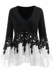 Round Neck Patchwork Long Sleeve Shirt