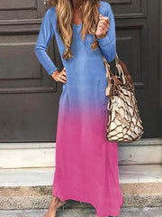 Women Long sleeved v-neck colored maxi dresses