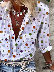 Loose pocket printed wave point long sleeve blouses