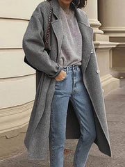 Elegant Plain Turn Down Neck Women Plain Long Coats