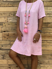 Round Neck Short Sleeve Plain Casual Shift Dress