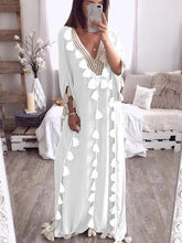 V Neck Tassels Bohemian Half Sleeve Maxi Dresses