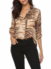 Fashion Printed Long Sleeve Pocket Casual Blouses