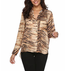 Fashion Printed Long Sleeve Pocket Casual Blouses