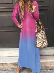 Women Long sleeved v-neck colored maxi dresses