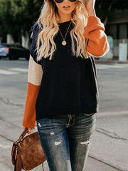 Round Neck Long Sleeve Color Block Fashion Knitting Sweaters
