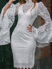 Women white lace high neck long sleeve bodycon dresses