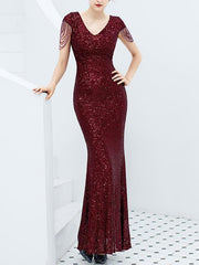 Elegant long sequined fish tail slim long evening dresses