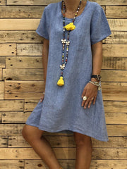 Round Neck Short Sleeve Plain Casual Shift Dress
