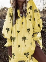 Bohemian V Neck Printing Flax Casual Vacation Dresses