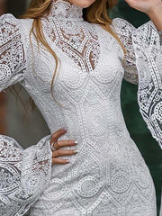 Women white lace high neck long sleeve bodycon dresses